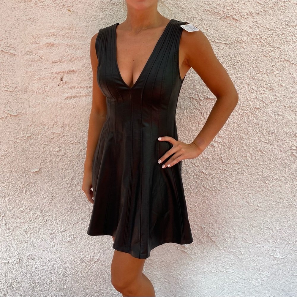 NWT Free People V Neck Black Leather Dress